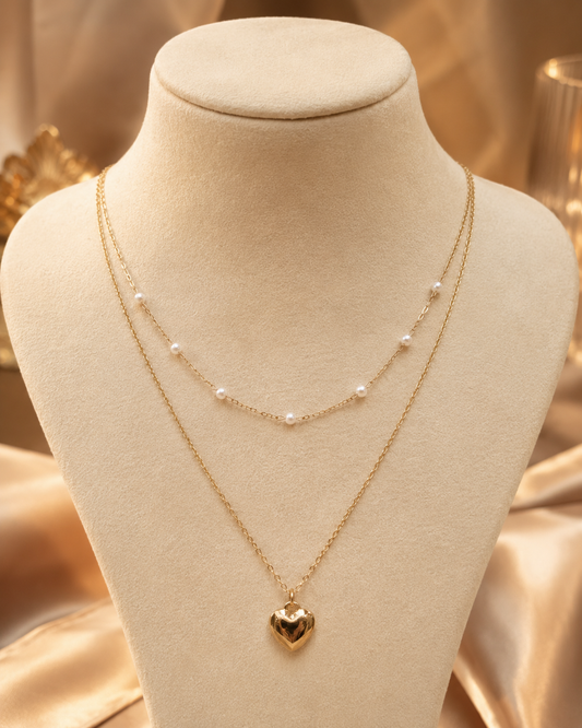 Pearl Heart Layered Necklace
