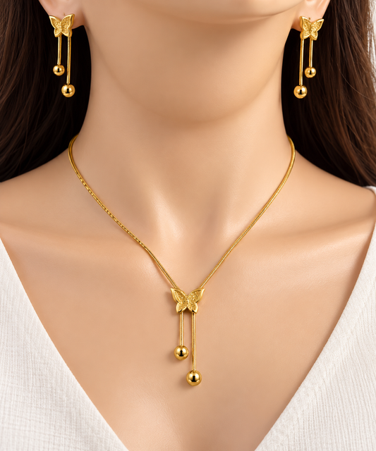 Gold Butterfly Lariat Jewelry Set