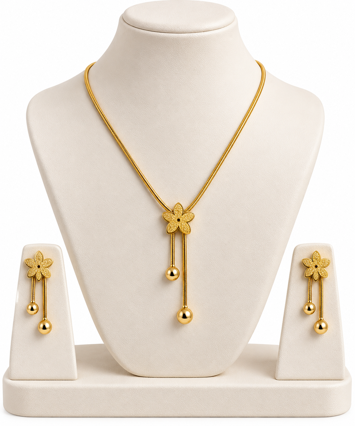 Gold Floral Necklace and Earrings Set