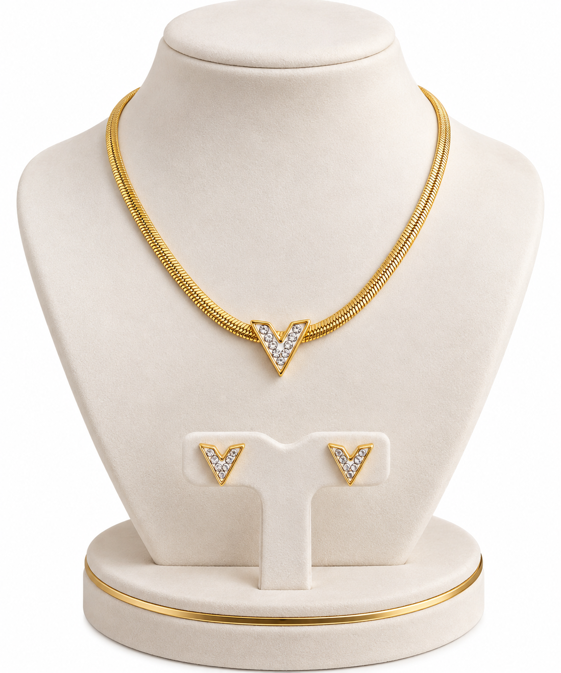 Elegant Gold V-Shape Jewelry Set