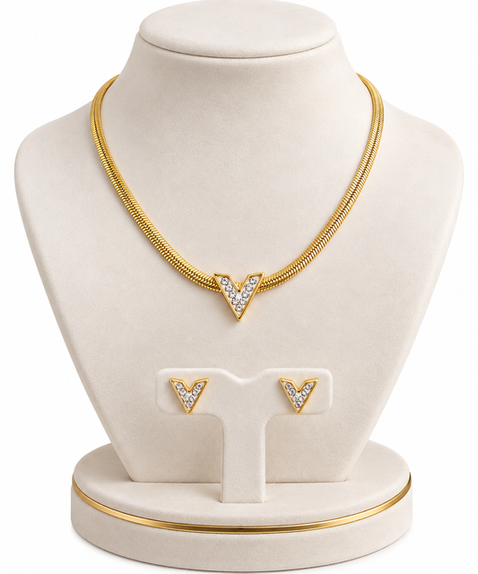 Elegant Gold V-Shape Jewelry Set
