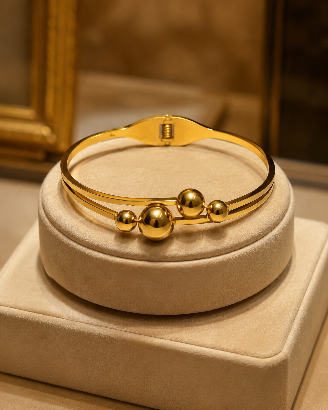 Celestia Orbit Gold Cuff Bangle | 18K Gold Plated Anti-Tarnish Bangle for Women