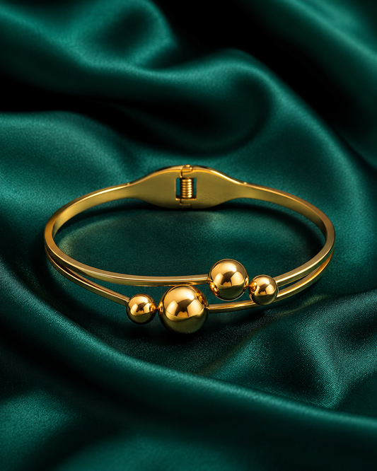 Celestia Orbit Gold Cuff Bangle | 18K Gold Plated Anti-Tarnish Bangle for Women