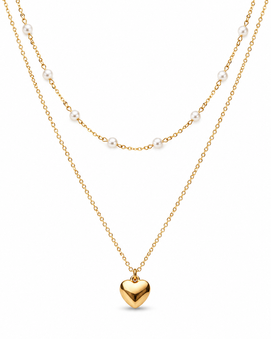 Pearl Heart Layered Necklace