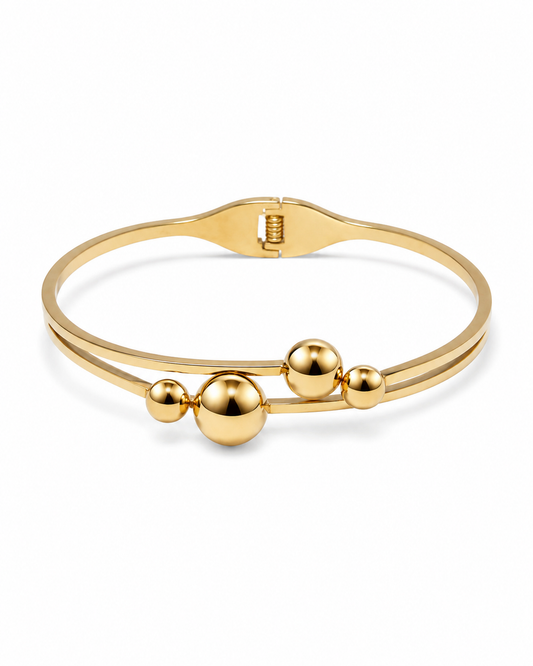 Celestia Orbit Gold Cuff Bangle | 18K Gold Plated Anti-Tarnish Bangle for Women