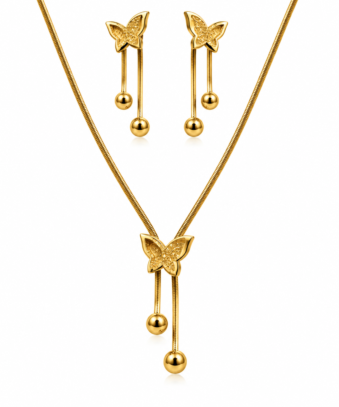 Gold Butterfly Lariat Jewelry Set