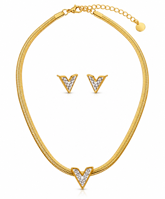 Elegant Gold V-Shape Jewelry Set