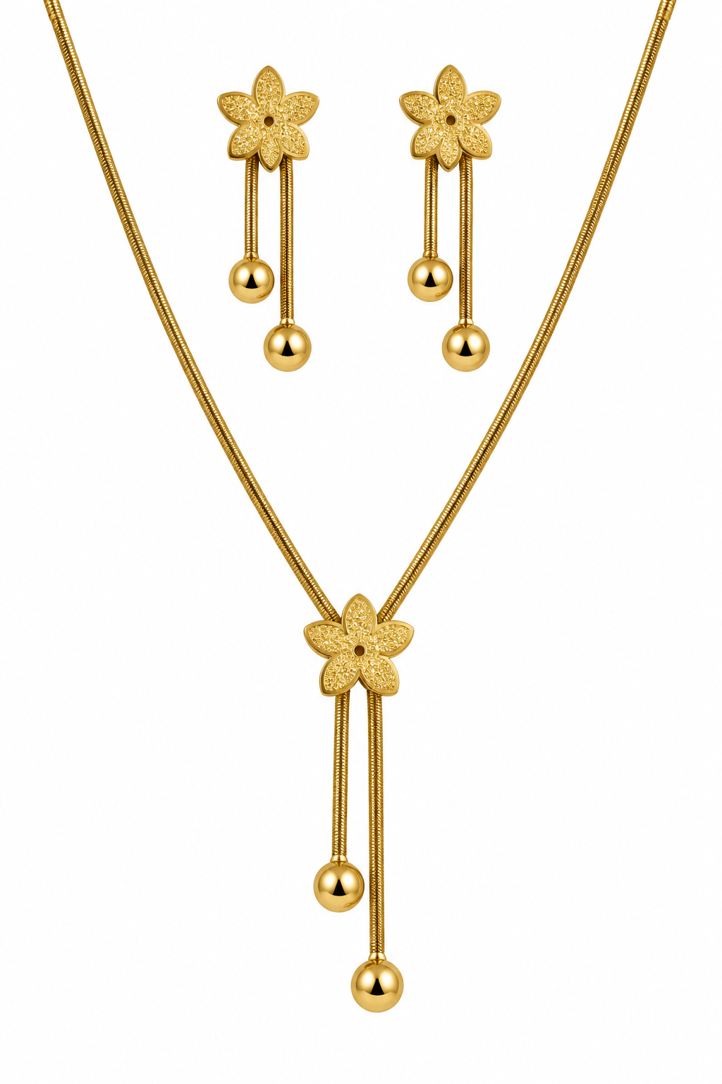 Gold Floral Necklace and Earrings Set