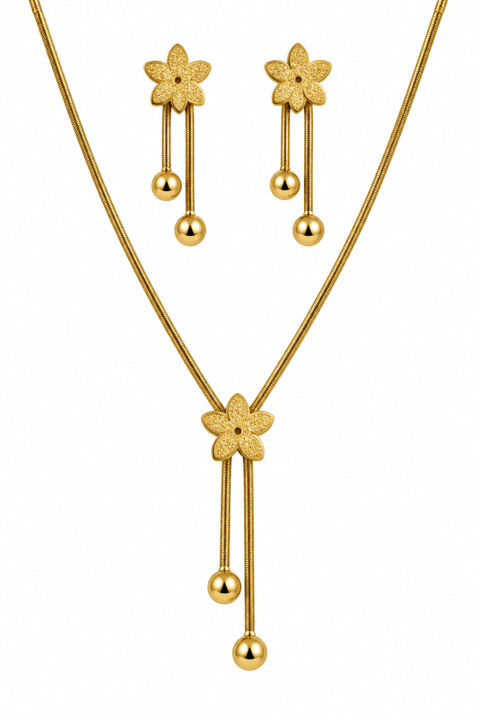 Gold Floral Necklace and Earrings Set